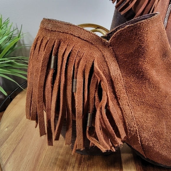 OTBT Folkloric Oiled Suede Fringe Bootie Western ankle boots Boho Size 8 - Picture 11 of 17